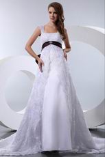 Formal Straps Empire Waist Church Wedding Dress With Brown Bow