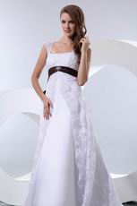 Formal Straps Empire Waist Church Wedding Dress With Brown Bow