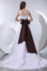 Formal Straps Empire Waist Church Wedding Dress With Brown Bow