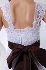 Formal Straps Empire Waist Church Wedding Dress With Brown Bow
