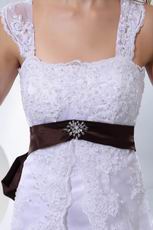 Formal Straps Empire Waist Church Wedding Dress With Brown Bow