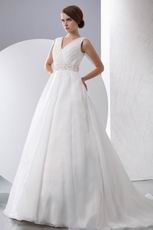 Best Seller V-Neck Ruched Floor Length Puffy Wedding Dress