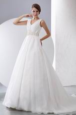 Best Seller V-Neck Ruched Floor Length Puffy Wedding Dress