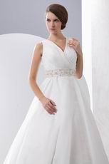 Best Seller V-Neck Ruched Floor Length Puffy Wedding Dress