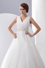 Best Seller V-Neck Ruched Floor Length Puffy Wedding Dress