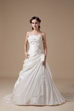 Cute Sleeves Ivory Aline Taffeta Wedding Dress For Bride