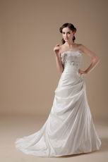 Cute Sleeves Ivory Aline Taffeta Wedding Dress For Bride