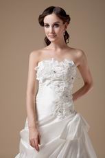 Cute Sleeves Ivory Aline Taffeta Wedding Dress For Bride