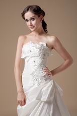 Cute Sleeves Ivory Aline Taffeta Wedding Dress For Bride