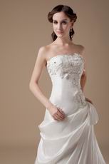 Cute Sleeves Ivory Aline Taffeta Wedding Dress For Bride