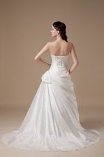 Cute Sleeves Ivory Aline Taffeta Wedding Dress For Bride