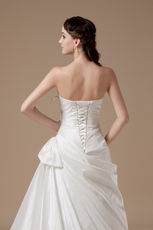 Cute Sleeves Ivory Aline Taffeta Wedding Dress For Bride