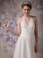 Pretty Halter Appliqued Wedding Dress For 2014 Bride