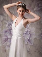 Pretty Halter Appliqued Wedding Dress For 2014 Bride