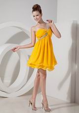 One Shoulder Yellow Chiffon Short Bridesmaid Dress Alibaba