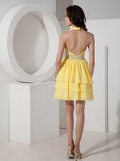 Yellow Halter Layers Mini Sweet 16 Dresses Under $100