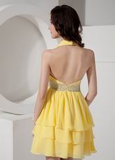 Yellow Halter Layers Mini Sweet 16 Dresses Under $100