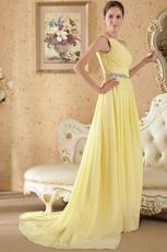 Crystals Emberllish One Shoulder Yellow Chiffon Prom Dresses UK