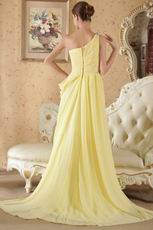 Crystals Emberllish One Shoulder Yellow Chiffon Prom Dresses UK