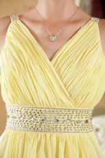 Beautiful V-neck Beaded Yellow Chiffon Dress For Prom Party