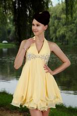 Sexy Halter Mini Yellow Graduation Dress With Mini Skirt