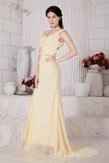 Cross Back One Shoulder Yellow Formal Prom Dress With Spit