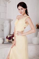 Cross Back One Shoulder Yellow Formal Prom Dress With Spit