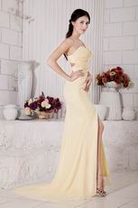 Cross Back One Shoulder Yellow Formal Prom Dress With Spit