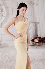 Cross Back One Shoulder Yellow Formal Prom Dress With Spit
