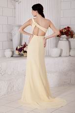 Cross Back One Shoulder Yellow Formal Prom Dress With Spit