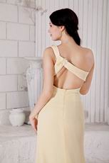 Cross Back One Shoulder Yellow Formal Prom Dress With Spit