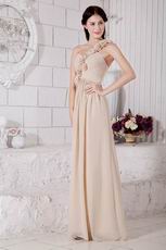 Best One Shoulder Champagne Chiffon Evening With Rosette