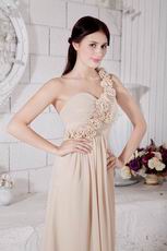 Best One Shoulder Champagne Chiffon Evening With Rosette