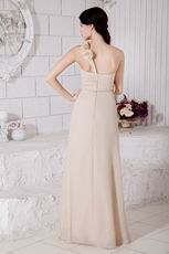 Best One Shoulder Champagne Chiffon Evening With Rosette