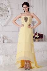 High Low Layers Skirt Yellow Chiffon Women Evening Dress