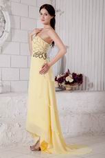 High Low Layers Skirt Yellow Chiffon Women Evening Dress