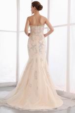 Gorgeous Strapless Beaded Mermaid Fishtail Champagne Prom Dress