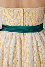 Yellow Lace Graduation Dress With Hunter Green Sash