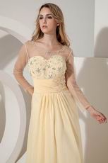 Modest Scoop Neck Yellow Long Sleeves Prom Dress With Beading