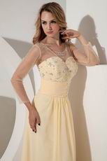 Modest Scoop Neck Yellow Long Sleeves Prom Dress With Beading