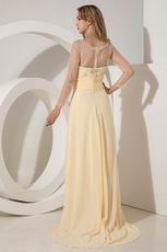 Modest Scoop Neck Yellow Long Sleeves Prom Dress With Beading