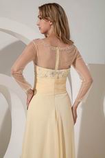Modest Scoop Neck Yellow Long Sleeves Prom Dress With Beading