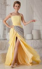 Cheap Strapless Yellow Amazing Prom Dresses With Front Split Skirt