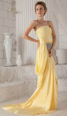 Cheap Strapless Yellow Amazing Prom Dresses With Front Split Skirt