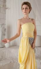 Cheap Strapless Yellow Amazing Prom Dresses With Front Split Skirt