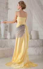 Cheap Strapless Yellow Amazing Prom Dresses With Front Split Skirt