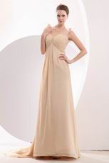 V-Neck Empire Silhouette Peach Puff Cache Prom Dress