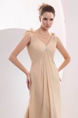 V-Neck Empire Silhouette Peach Puff Cache Prom Dress