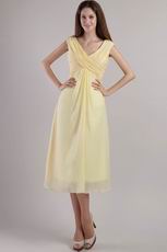 V Neckline Tea-length Yellow Chiffon Short Dress For Prom Party