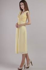 V Neckline Tea-length Yellow Chiffon Short Dress For Prom Party